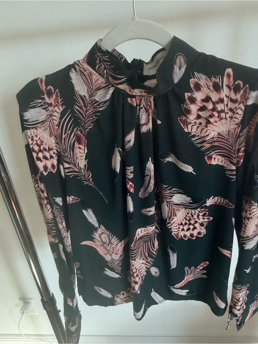 Pinkyotto Black Blush Feather-Print Mock Neck Top